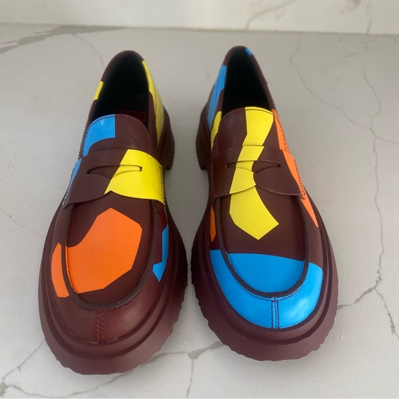 NWT CAMPER WALDEN TWINS MULTI COLOR BLOCK LEATHER SLIP ON LOAFERS SIZE 9 - Picture 2 of 7